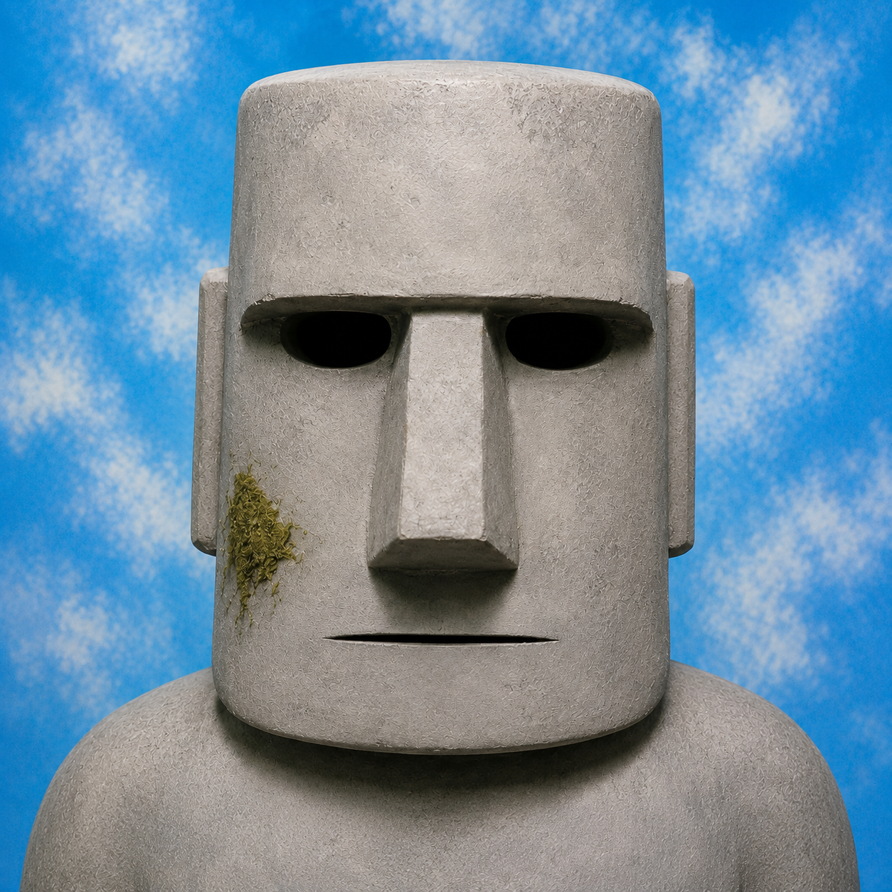 the subject. a moai-like statue staring into the camera.